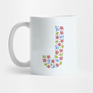 Floral Monogram Letter J - pink and blue Mug